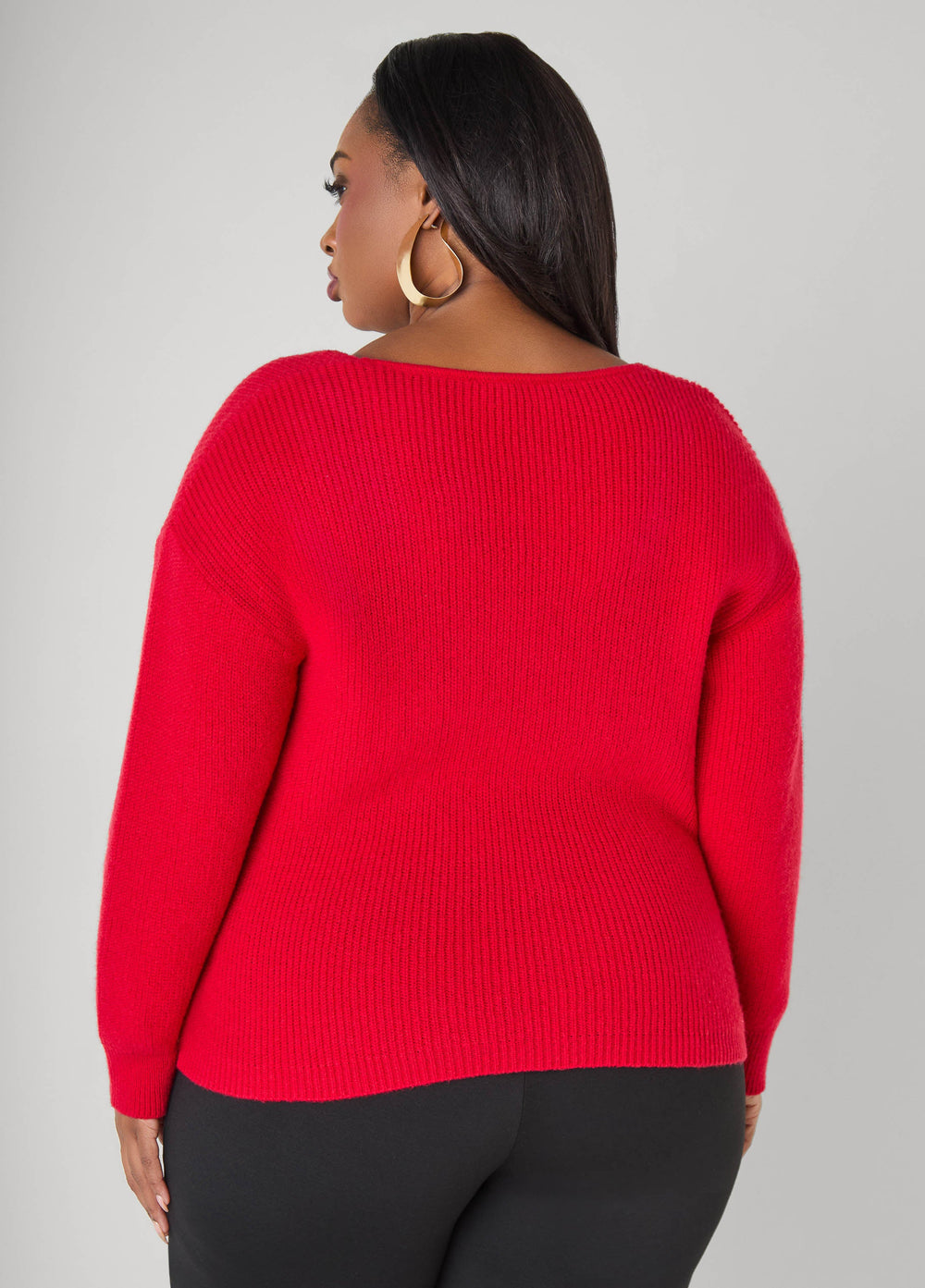 Knotted Cable Knit Trimmed Sweater Lychee | Ashley Stewart