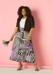 Geo Print Scuba Maxi Skirt Black White | Ashley Stewart