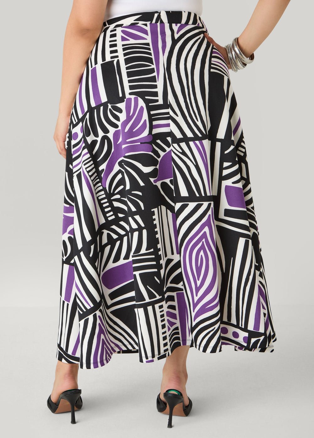 Geo Print Scuba Maxi Skirt Black White | Ashley Stewart