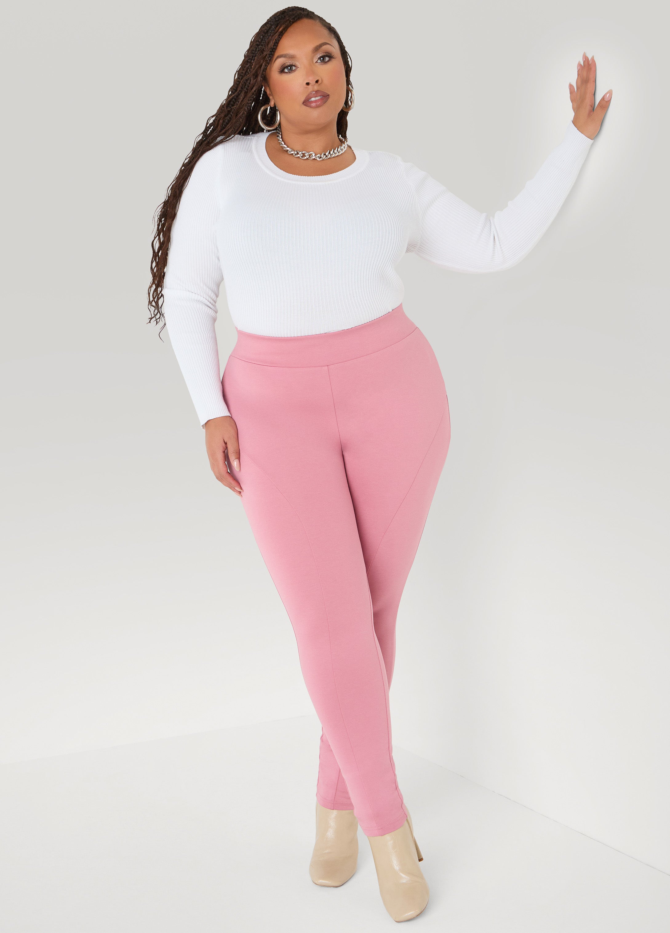 Seam Detailed Ponte Leggings Foxglove | Ashley Stewart