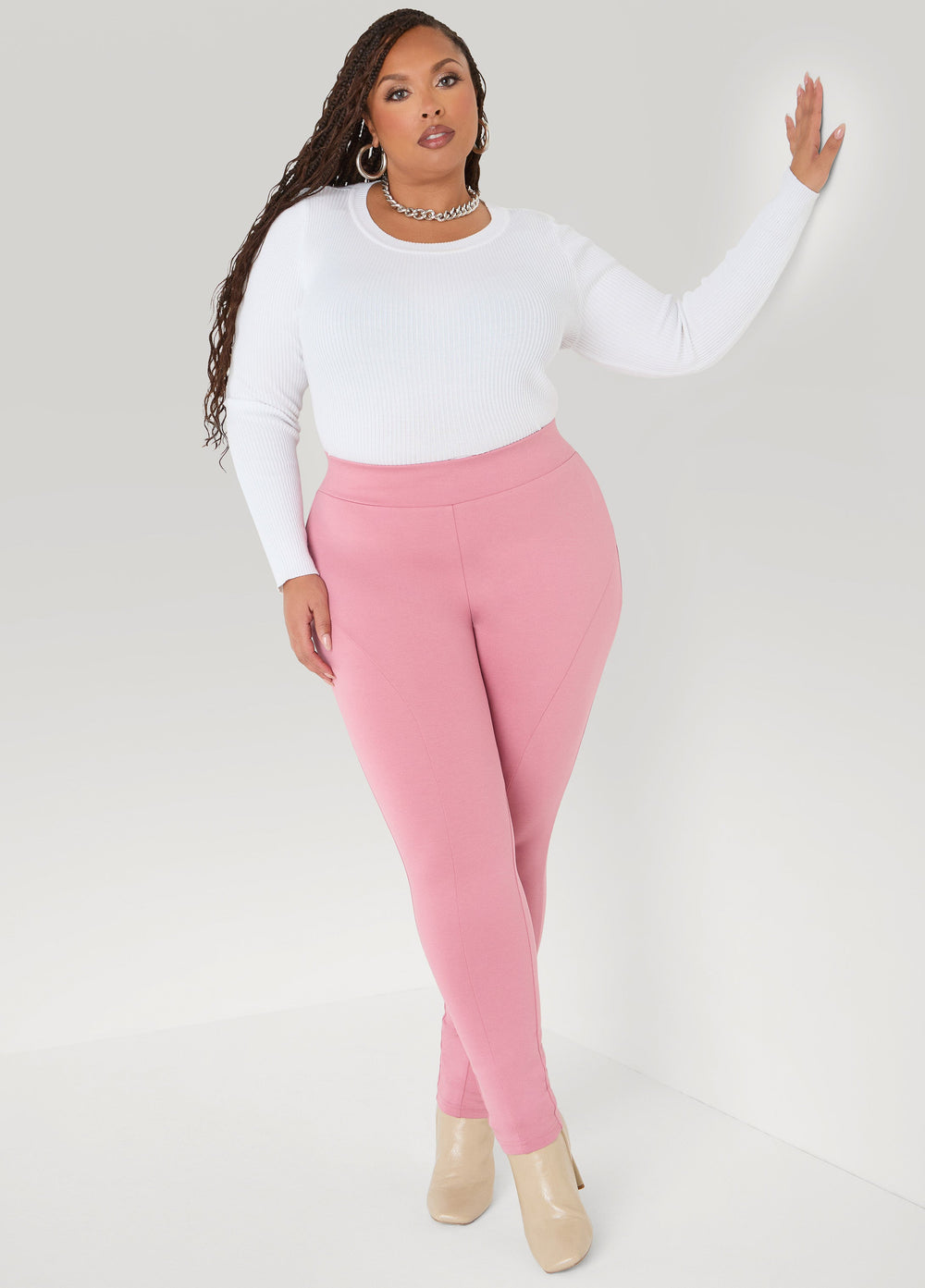 Seam Detailed Ponte Leggings Foxglove | Ashley Stewart