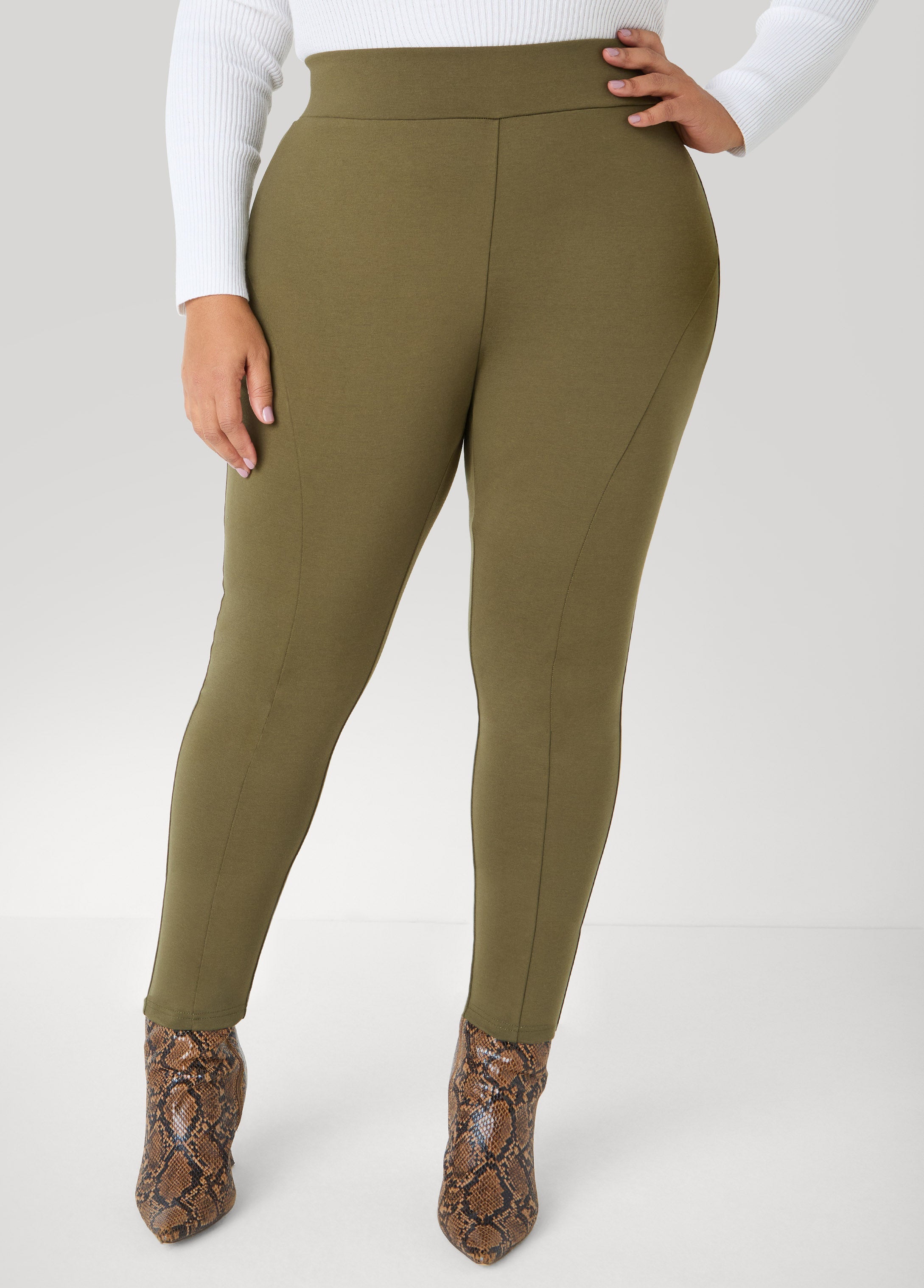Seam Detailed Ponte Leggings Foxglove | Ashley Stewart