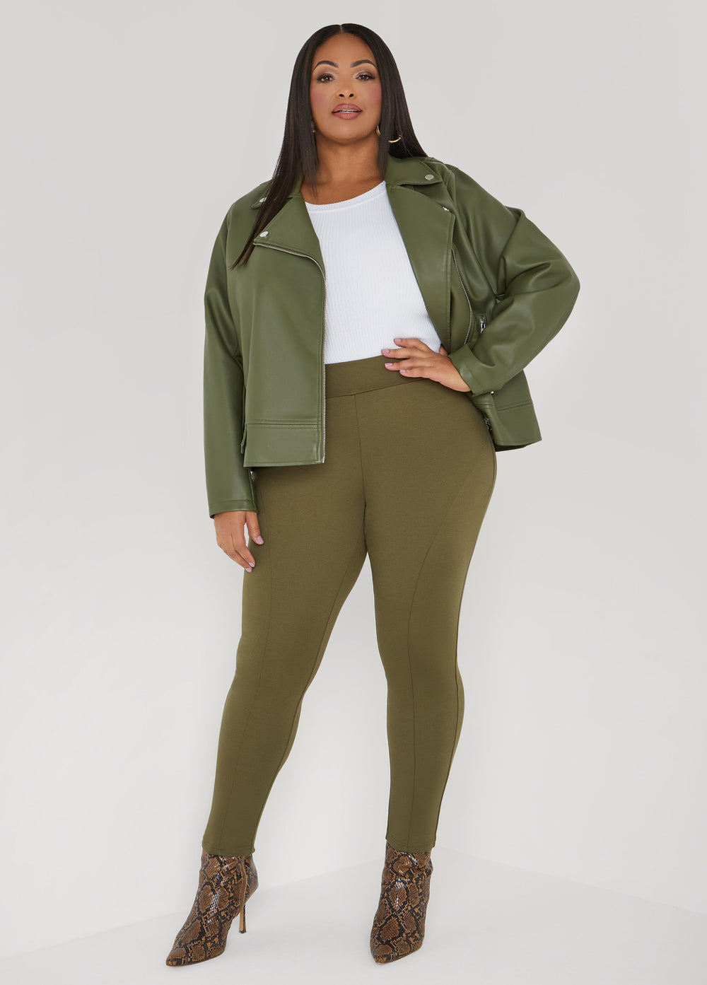 Seam Detailed Ponte Leggings Foxglove | Ashley Stewart