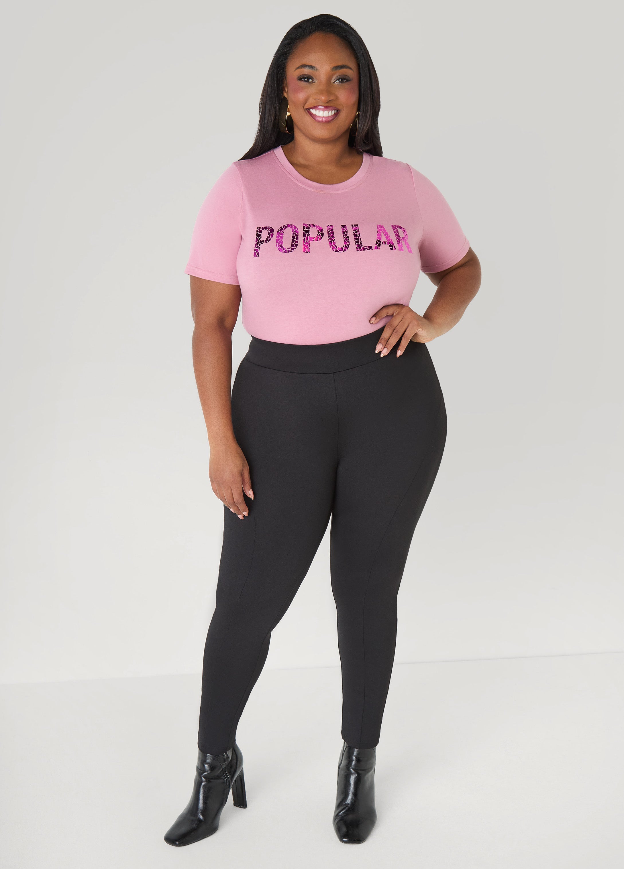 Seam Detailed Ponte Leggings Foxglove | Ashley Stewart
