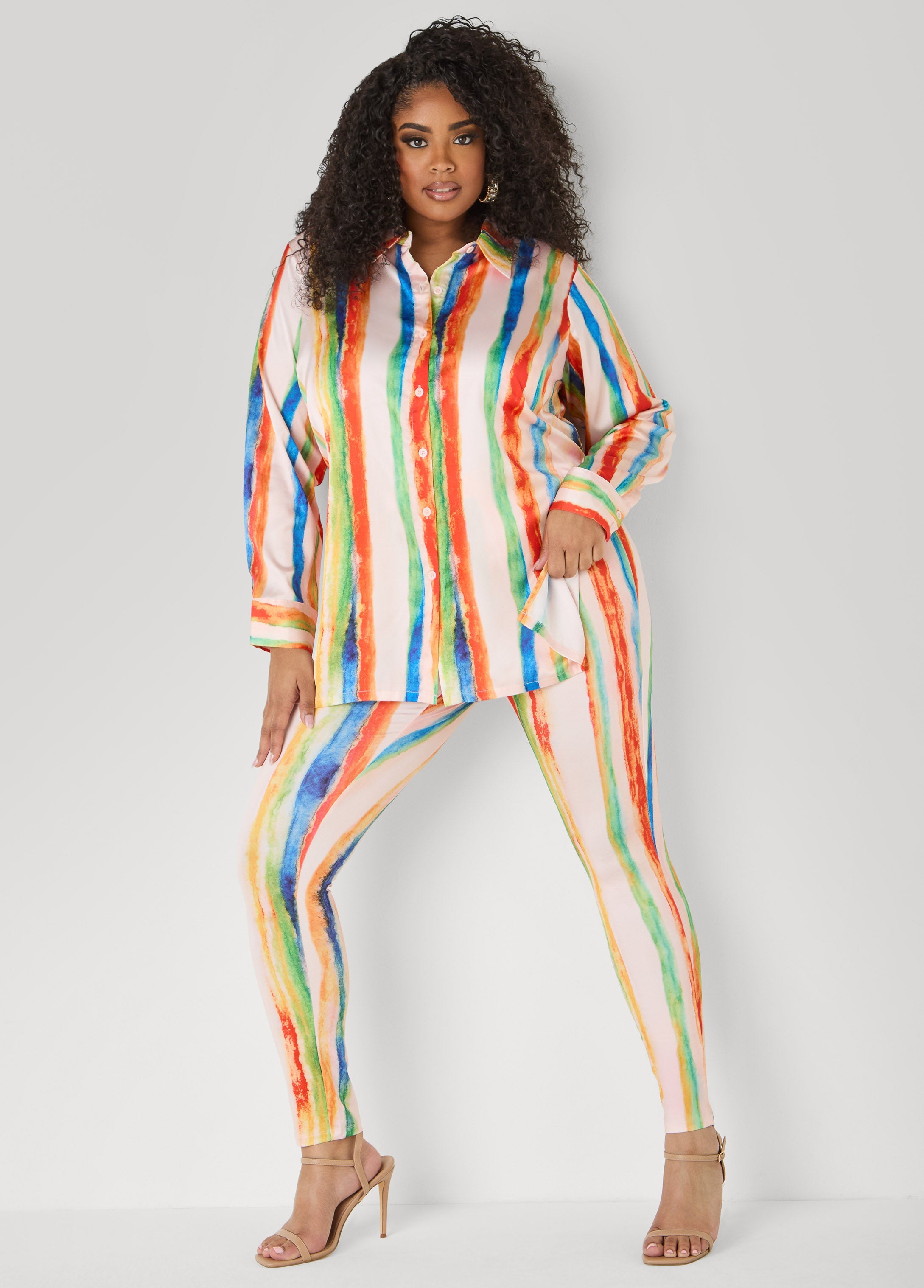 Brushstroke Striped Leggings Multi | Ashley Stewart