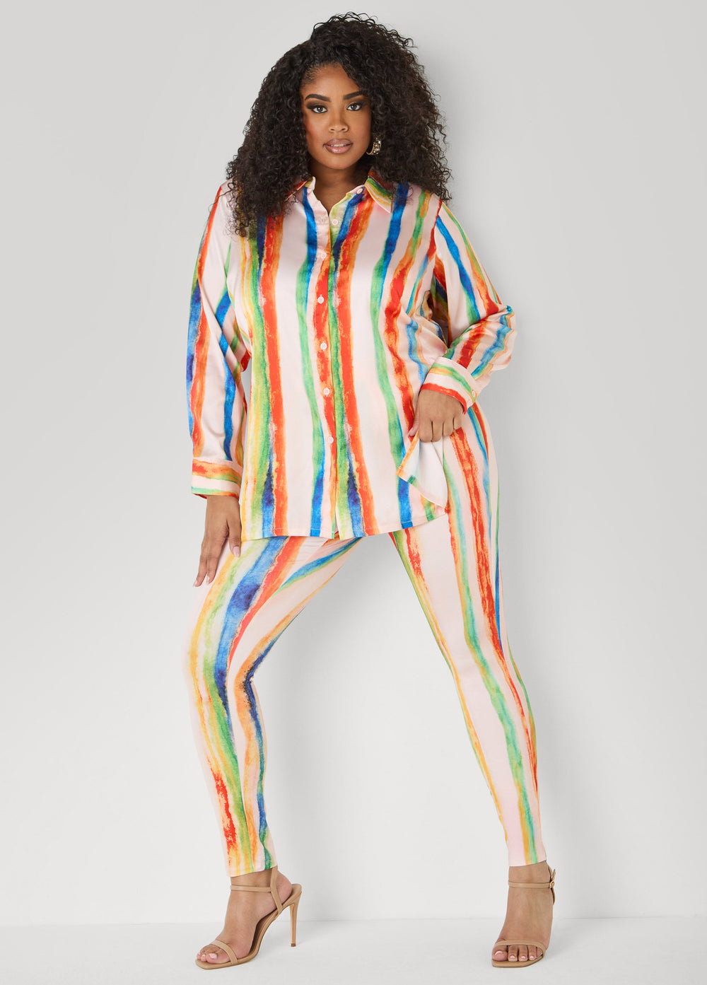 Brushstroke Striped Leggings Multi | Ashley Stewart