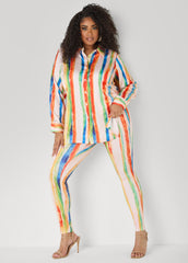 Brushstroke Striped Leggings Multi | Ashley Stewart