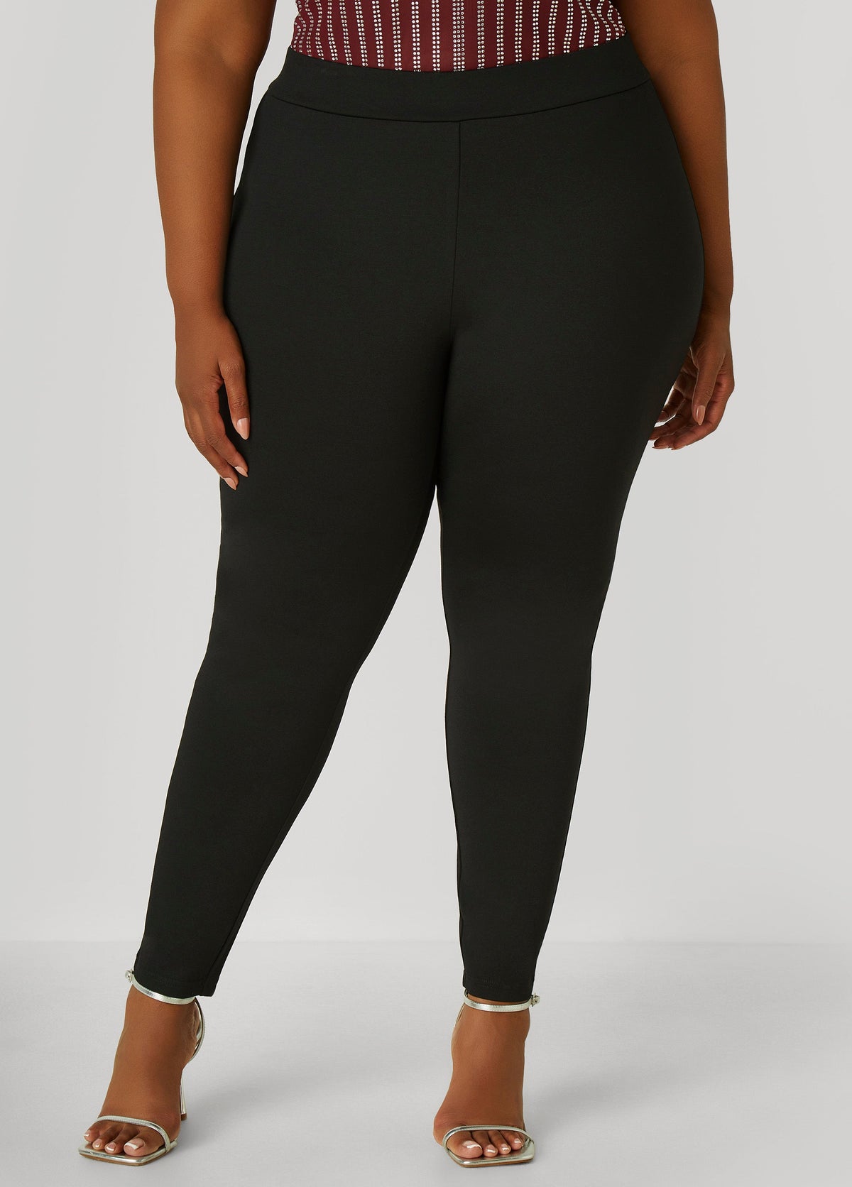 Ponte High Rise Pull On Leggings Black | Ashley Stewart
