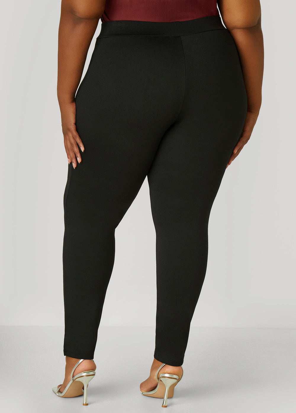 Ponte High Rise Pull On Leggings Black | Ashley Stewart