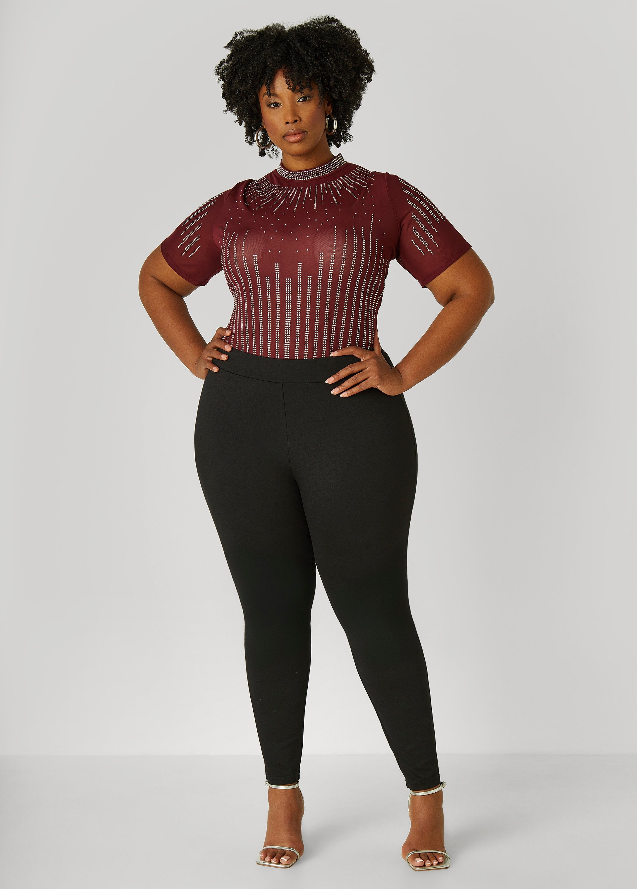 Ponte High Rise Pull On Leggings Black | Ashley Stewart