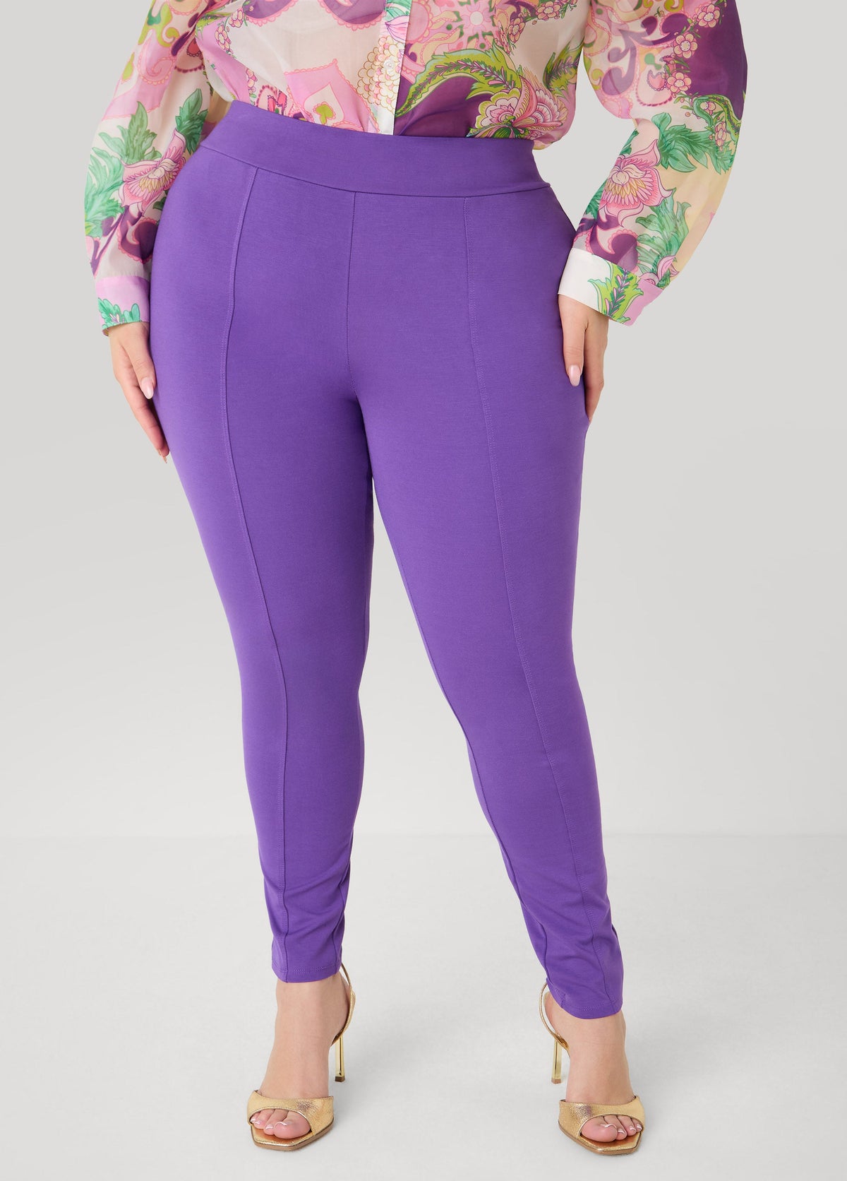 Seam Detailed Ponte Leggings Pansy | Ashley Stewart