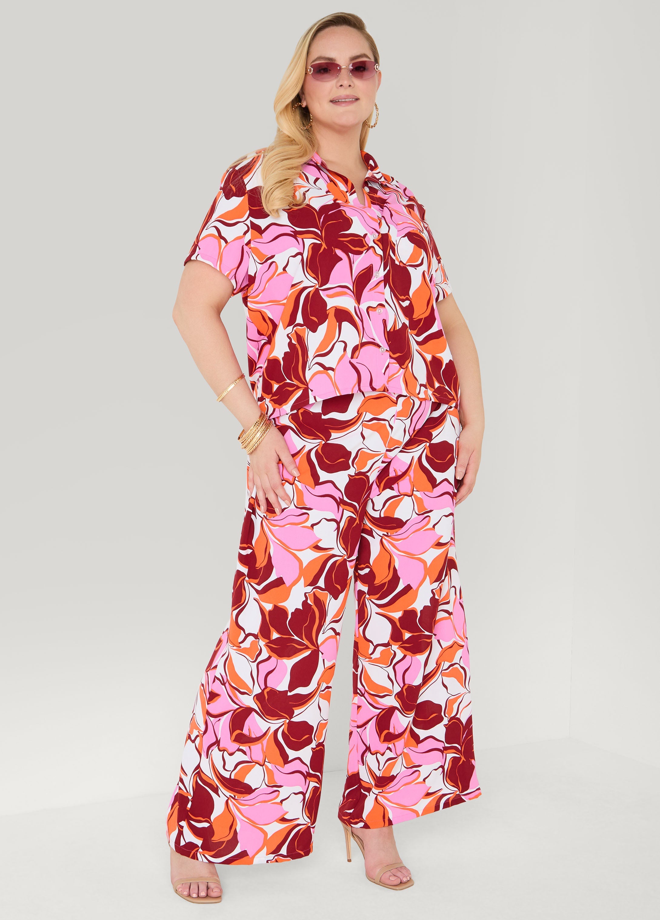 Printed High Waist Pants Pink | Ashley Stewart