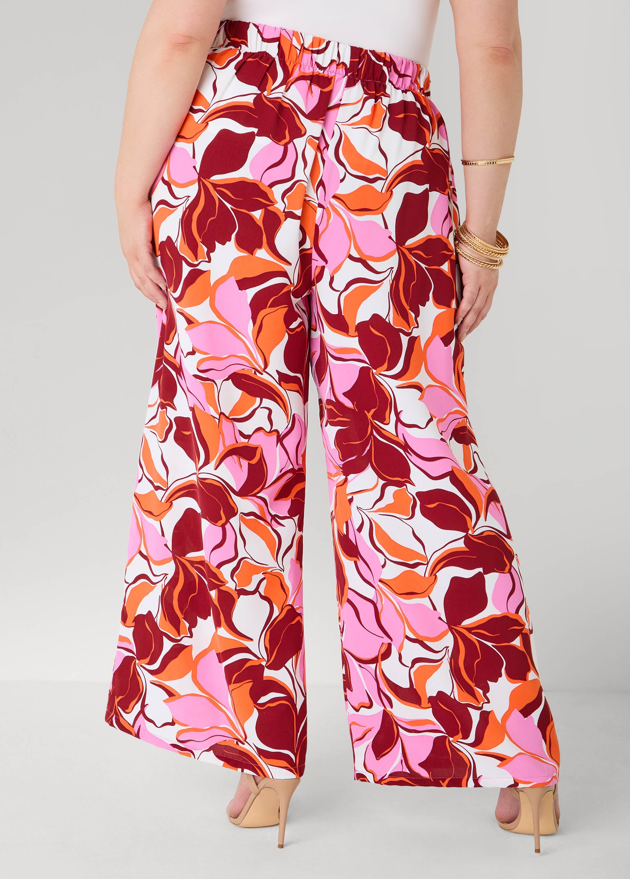Printed High Waist Pants Pink | Ashley Stewart