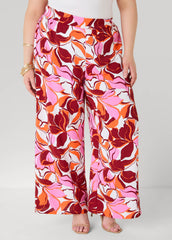 Printed High Waist Pants Pink | Ashley Stewart