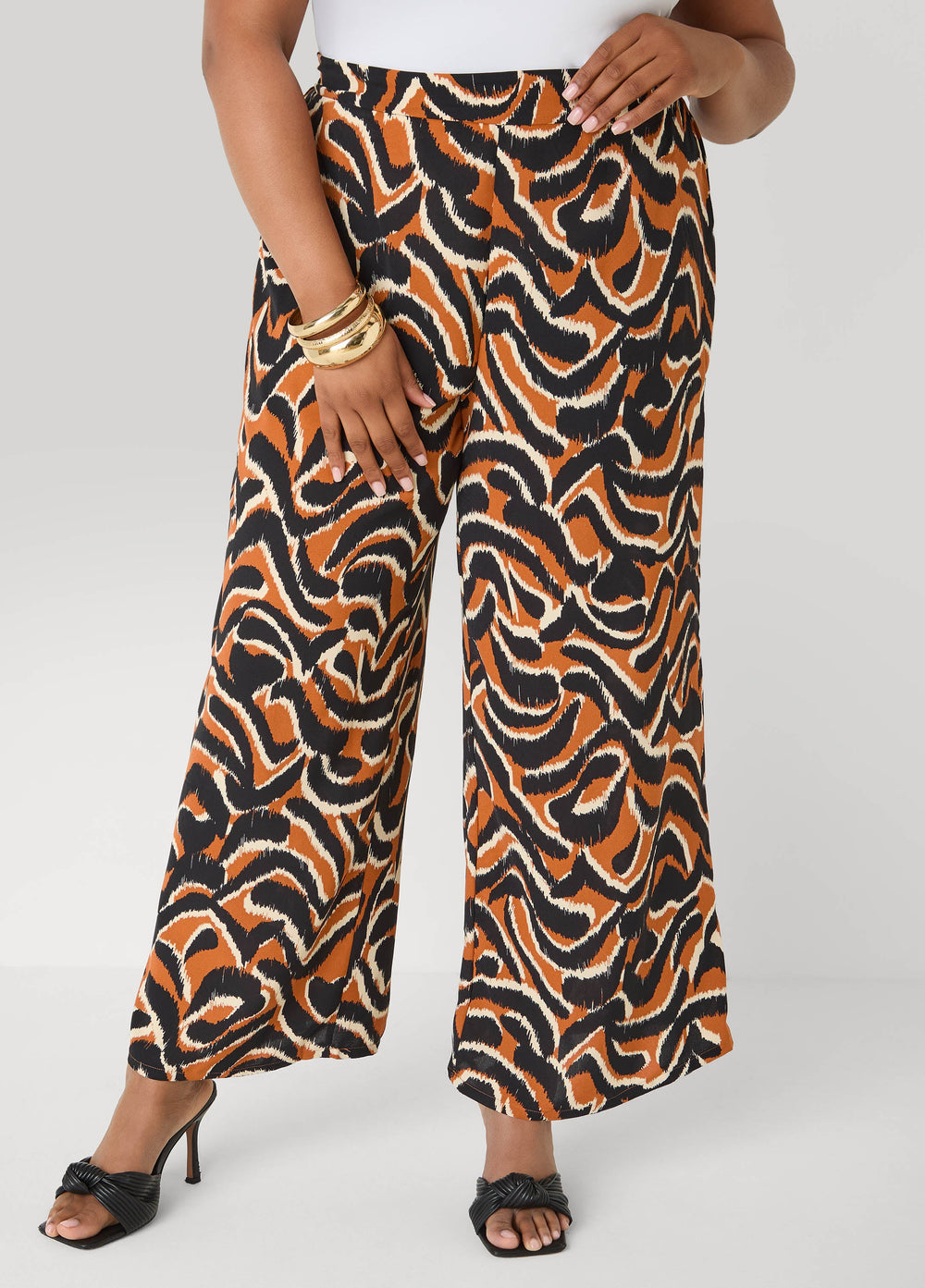 Printed High Waist Pants Pink | Ashley Stewart