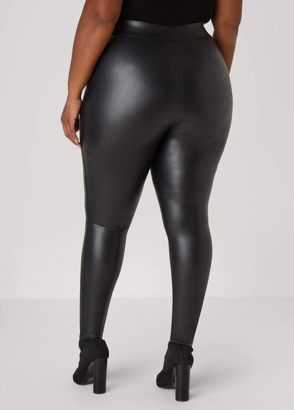 Faux Stretch Leather Leggings Black | Ashley Stewart