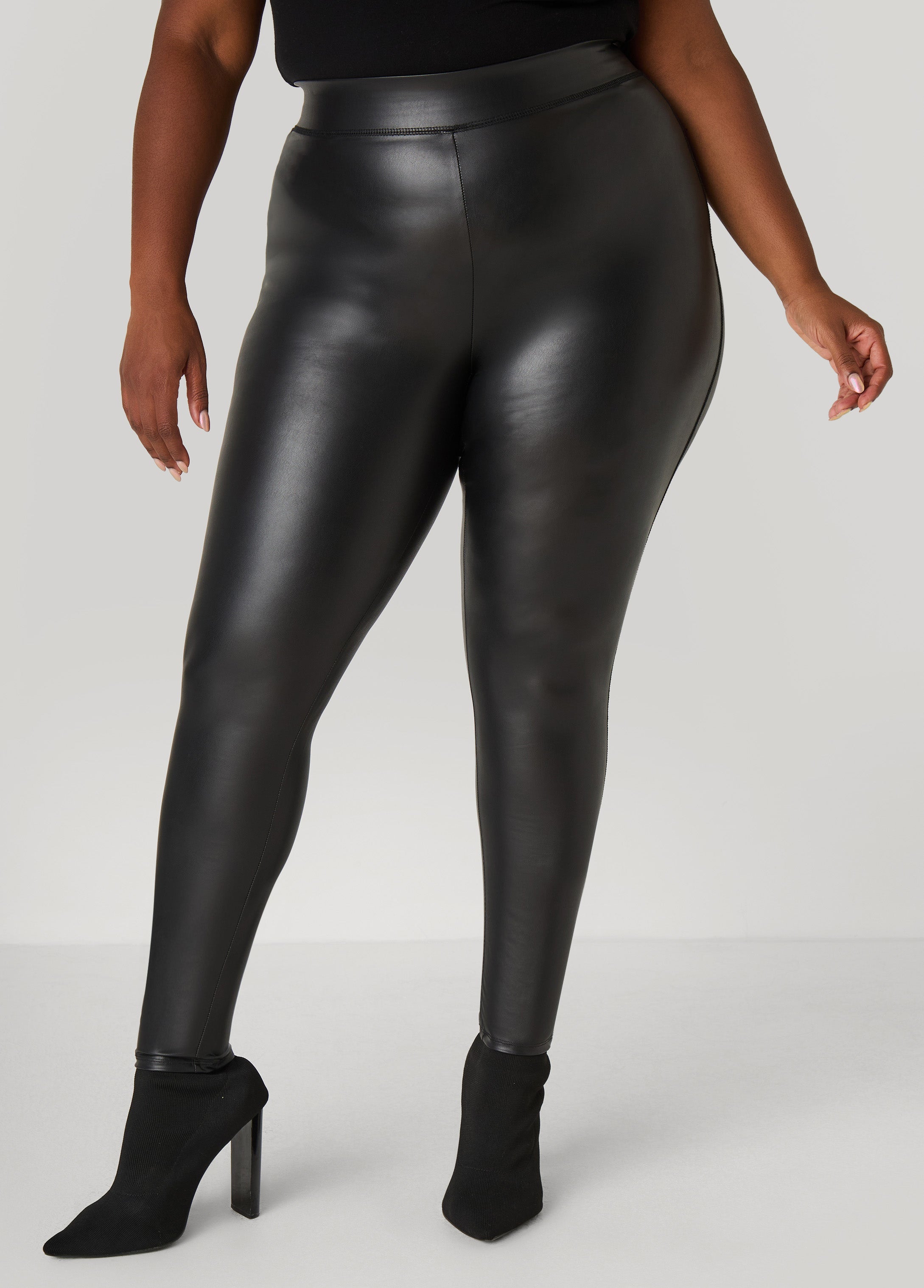 Faux Stretch Leather Leggings Black | Ashley Stewart