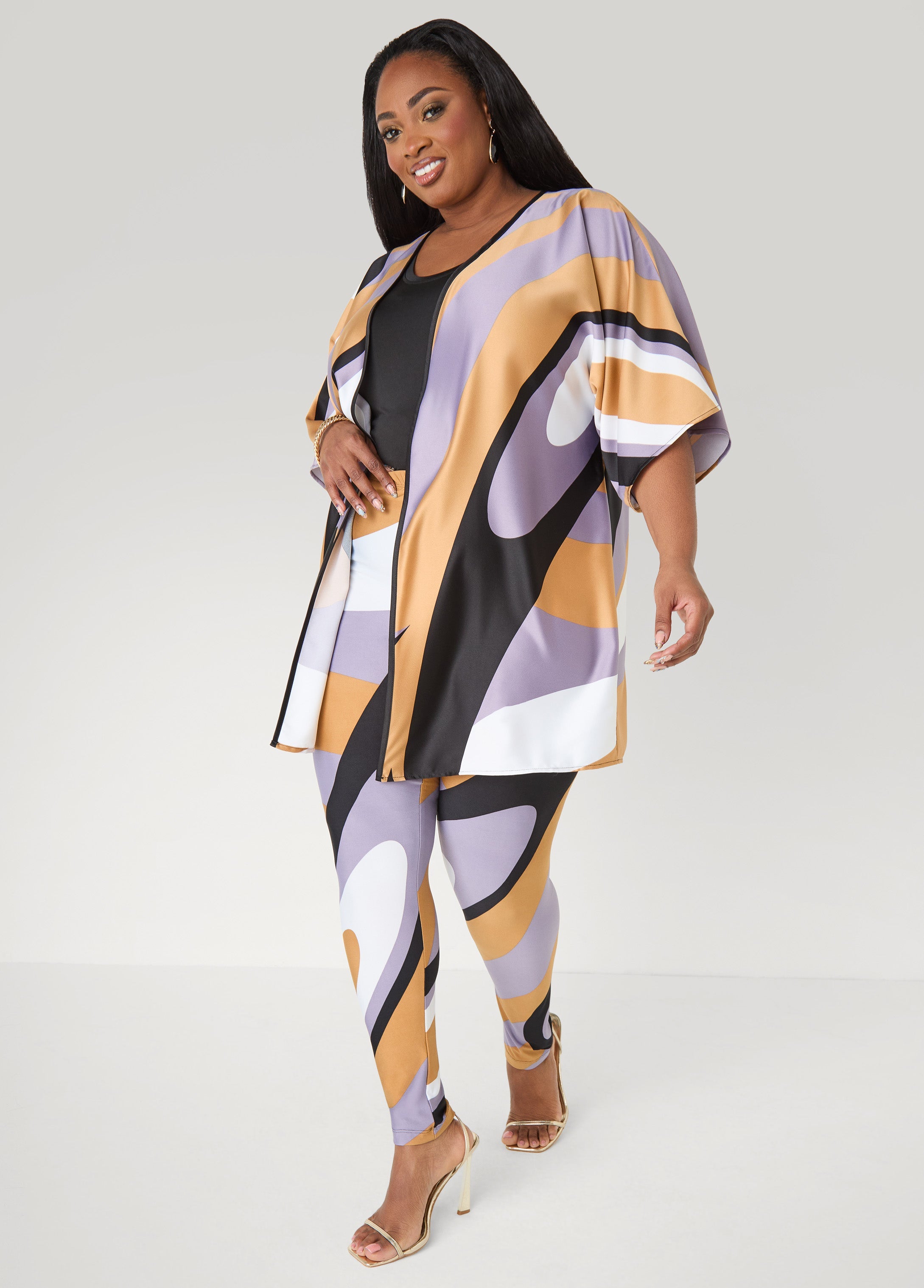 Swirl Print Leggings Iced Coffee | Ashley Stewart