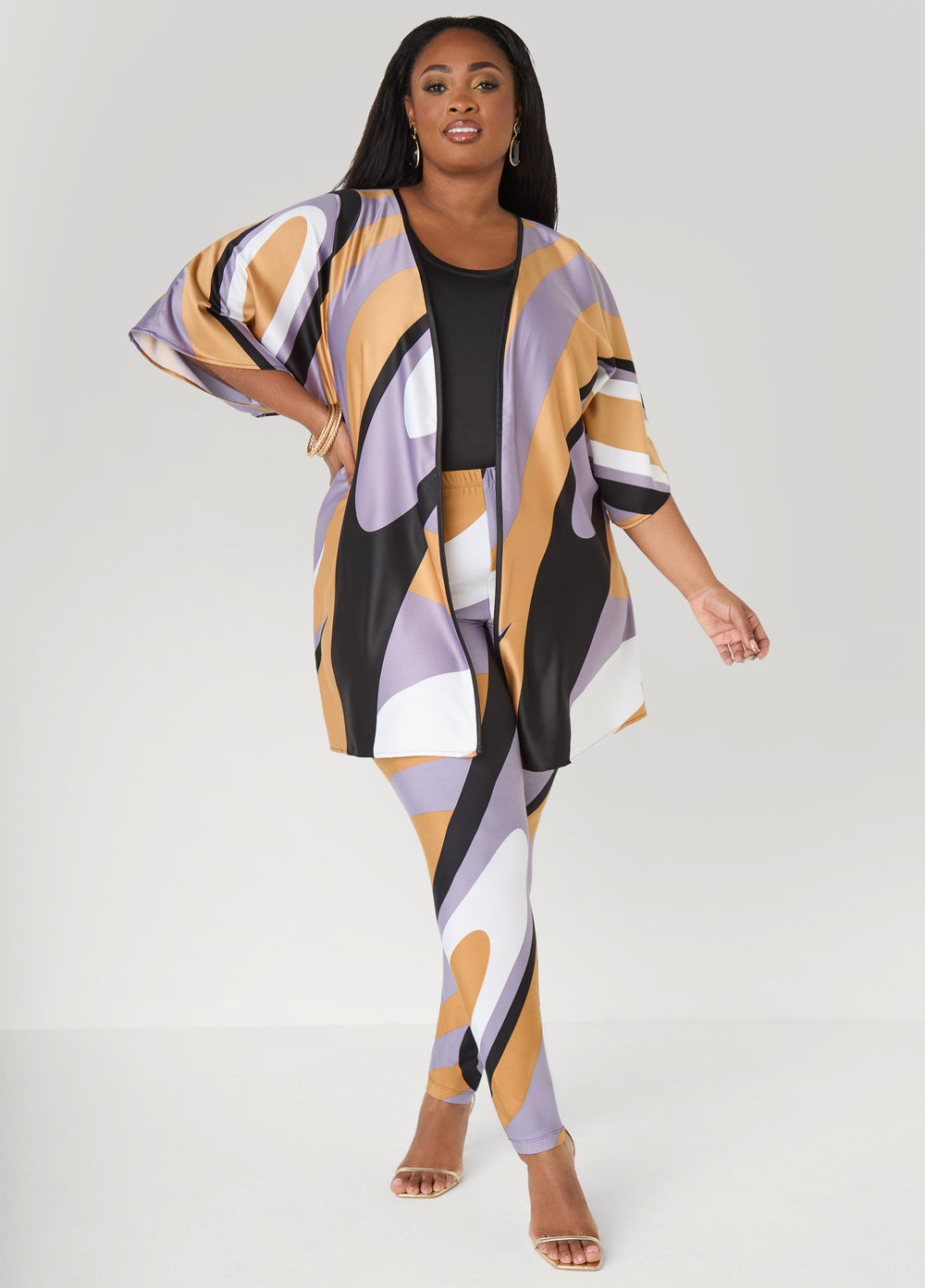 Swirl Print Leggings Iced Coffee | Ashley Stewart