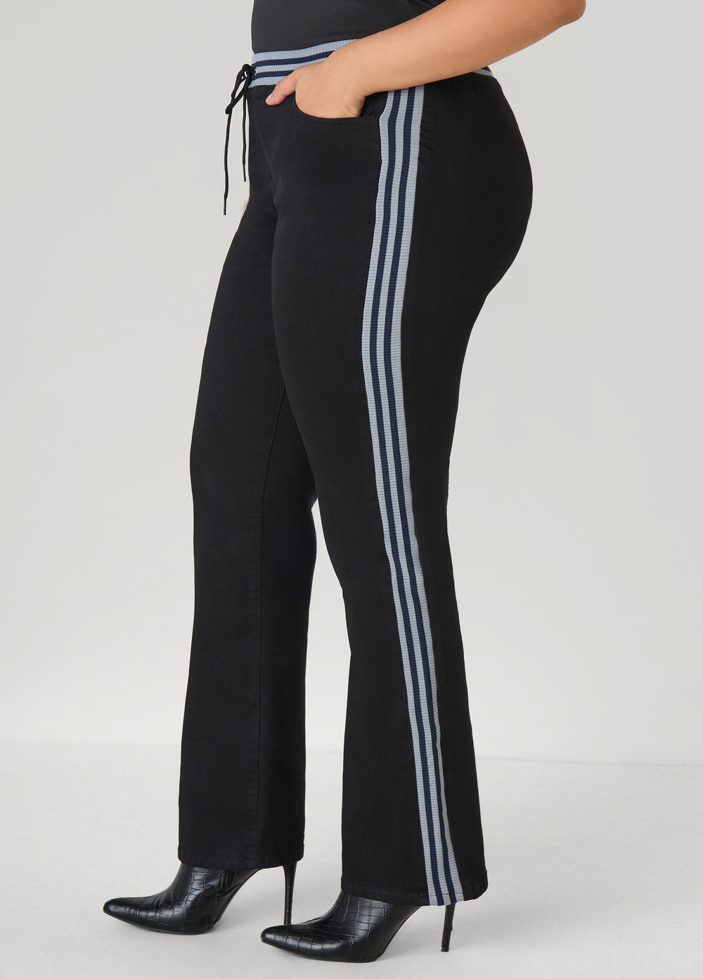 Striped Trimmed Bootcut Jeans Black | Ashley Stewart