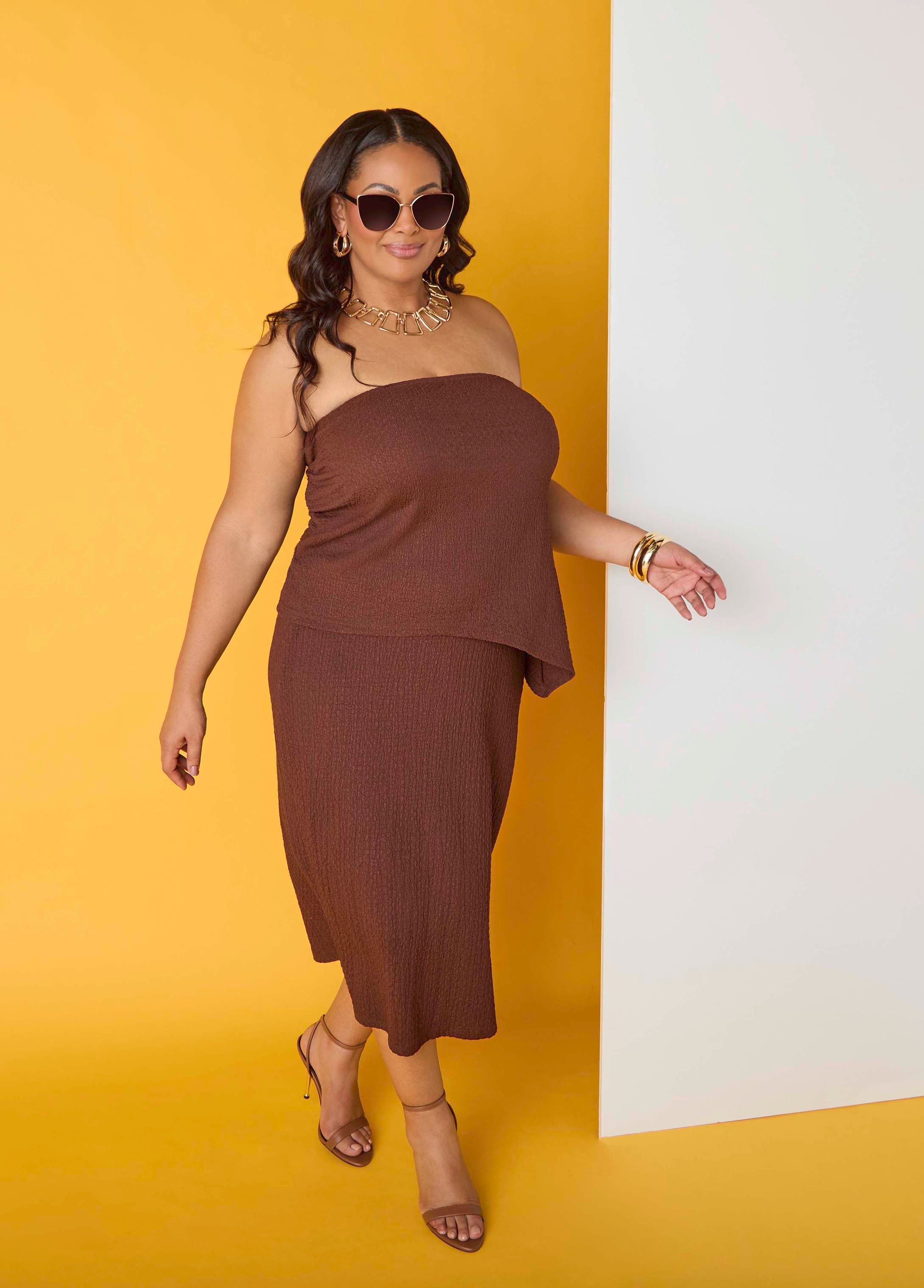 Textured Midi Pencil Skirt Calypso Coral | Ashley Stewart
