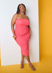 Textured Midi Pencil Skirt Calypso Coral | Ashley Stewart