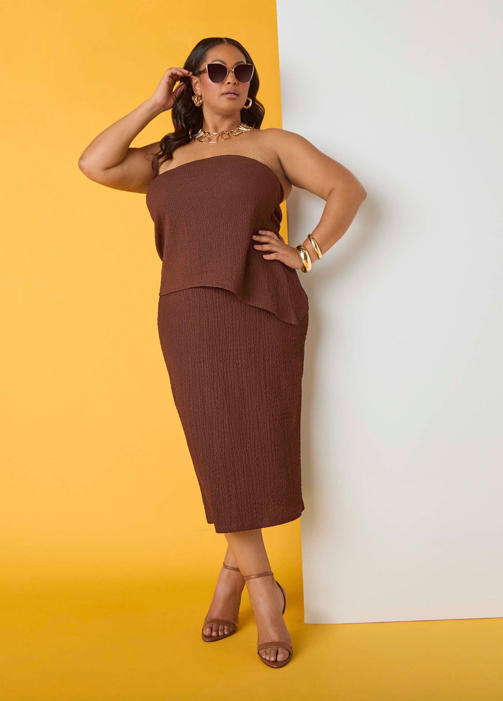 Textured Midi Pencil Skirt Calypso Coral | Ashley Stewart