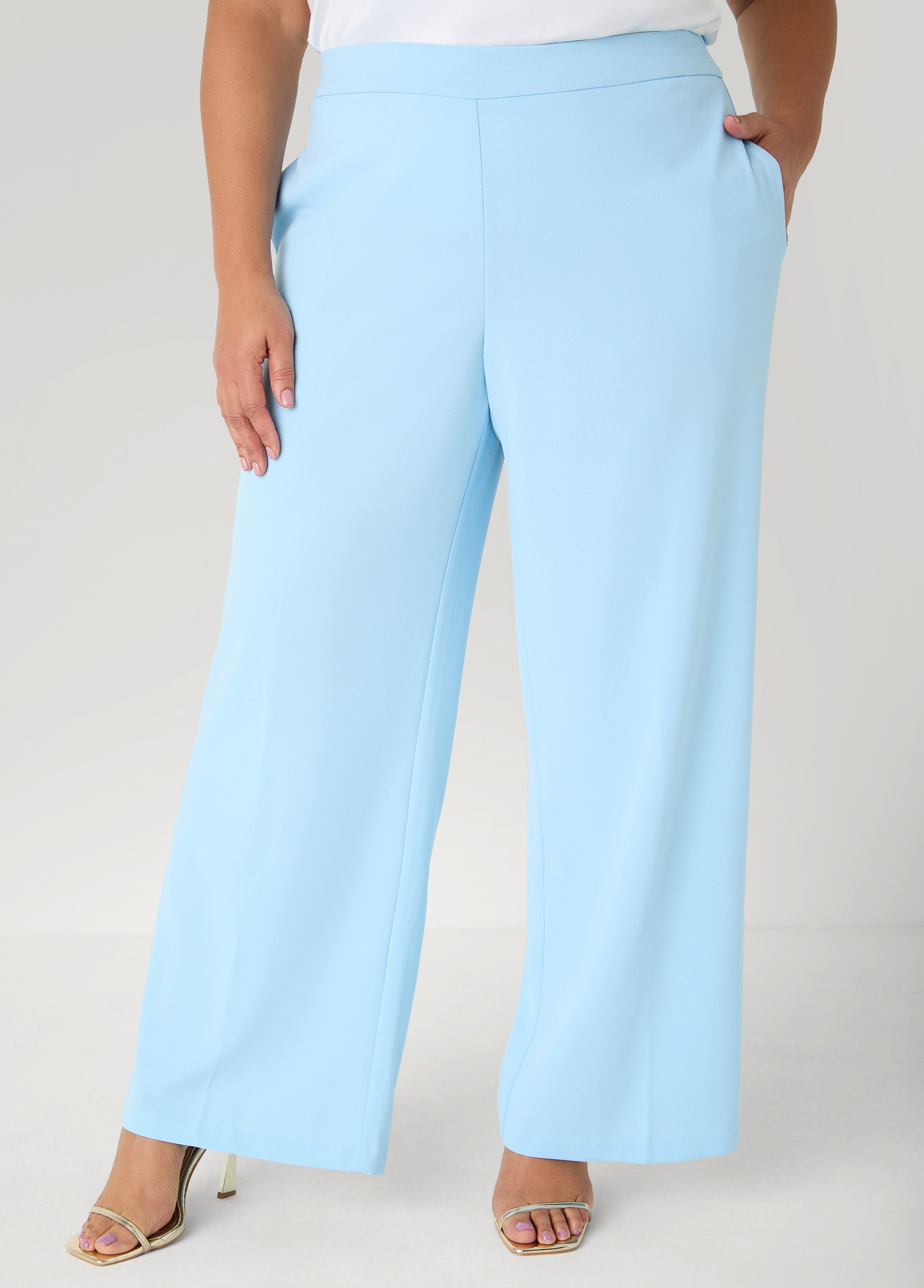 Pull On Straight Leg Pants POWDER BLUE | Ashley Stewart