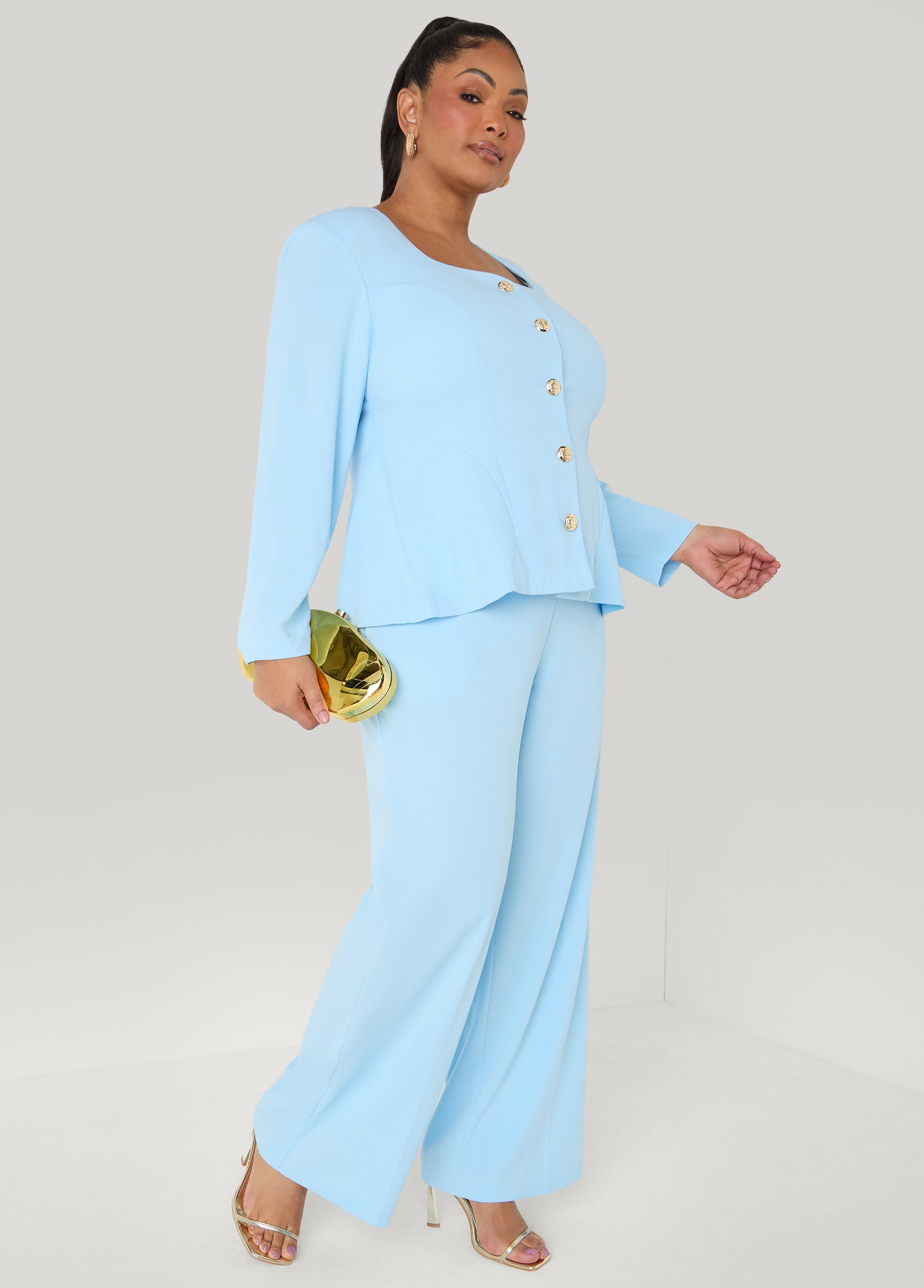 Pull On Straight Leg Pants POWDER BLUE | Ashley Stewart
