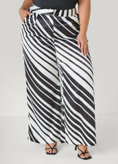 Striped Pleated Satin Pants White Black | Ashley Stewart