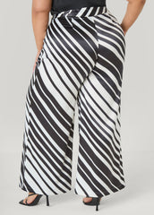 Striped Pleated Satin Pants White Black | Ashley Stewart