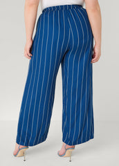 Pinstriped Pull On Pants Navy Peony | Ashley Stewart