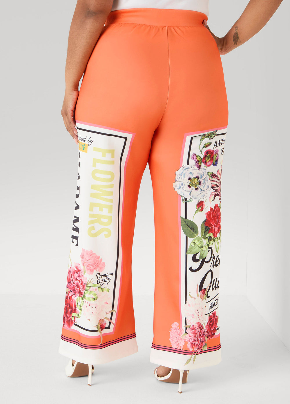 Floral Stamp Print Scuba Pants Persimmon Orange | Ashley Stewart