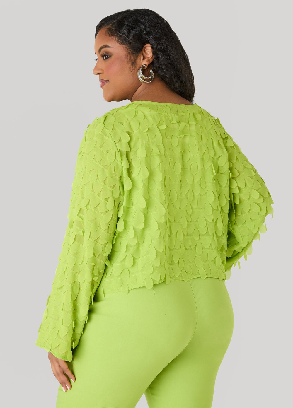 Cropped Petal Jacket Macaw Green | Ashley Stewart