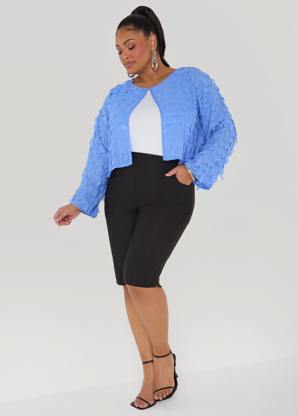 Cropped Petal Jacket Macaw Green | Ashley Stewart