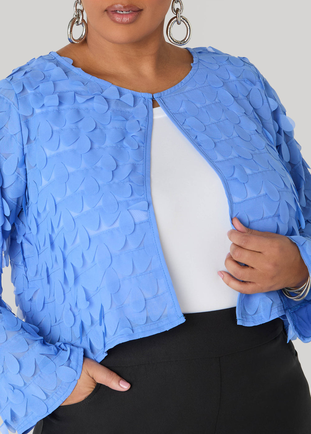 Cropped Petal Jacket Macaw Green | Ashley Stewart
