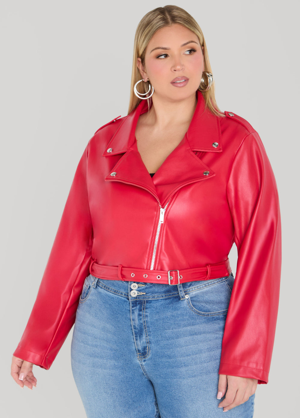 Cropped Faux Leather Moto Jacket Black | Ashley Stewart