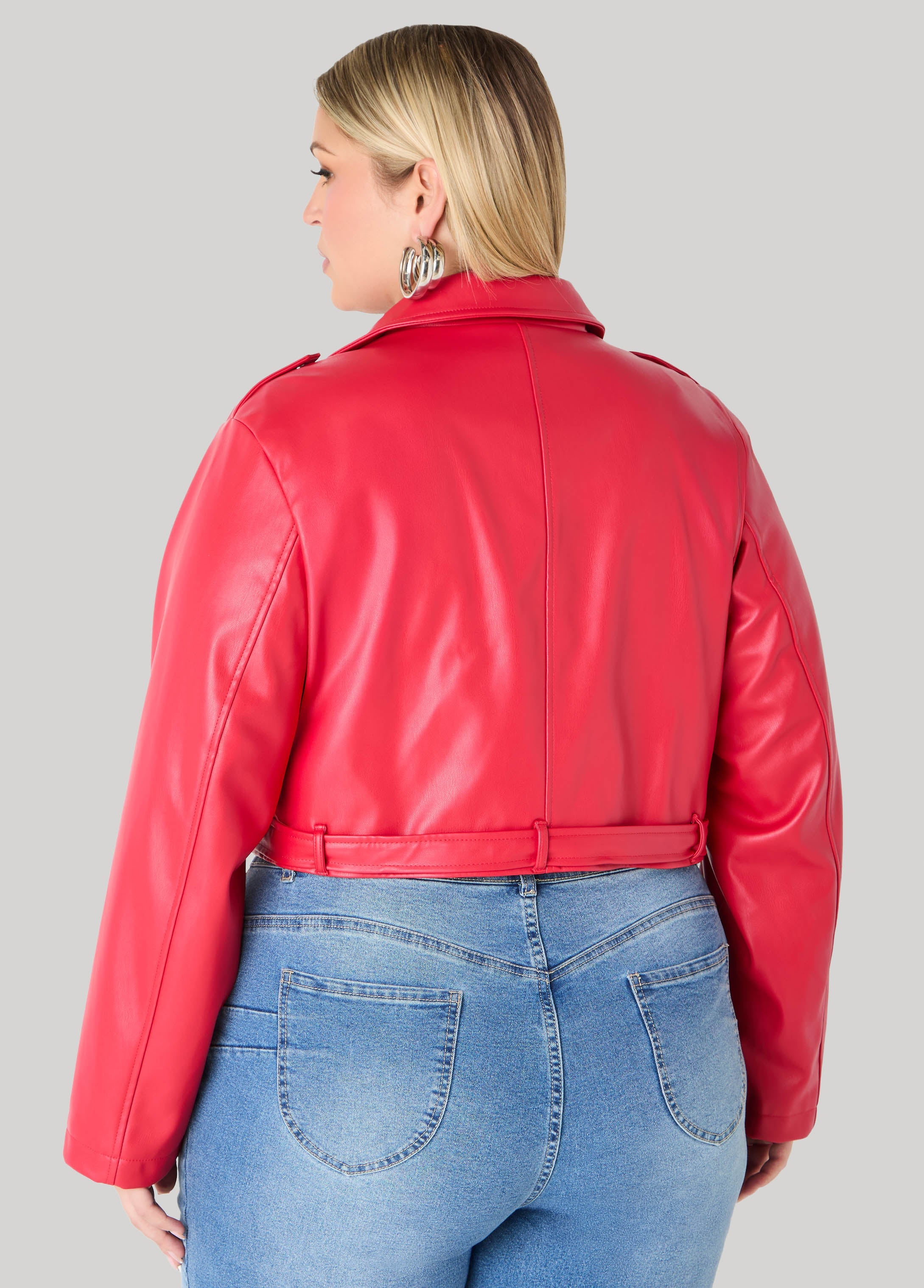 Cropped Faux Leather Moto Jacket Black | Ashley Stewart