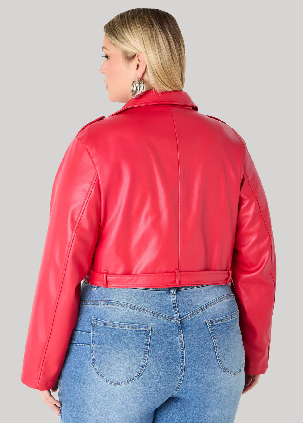 Cropped Faux Leather Moto Jacket Black | Ashley Stewart