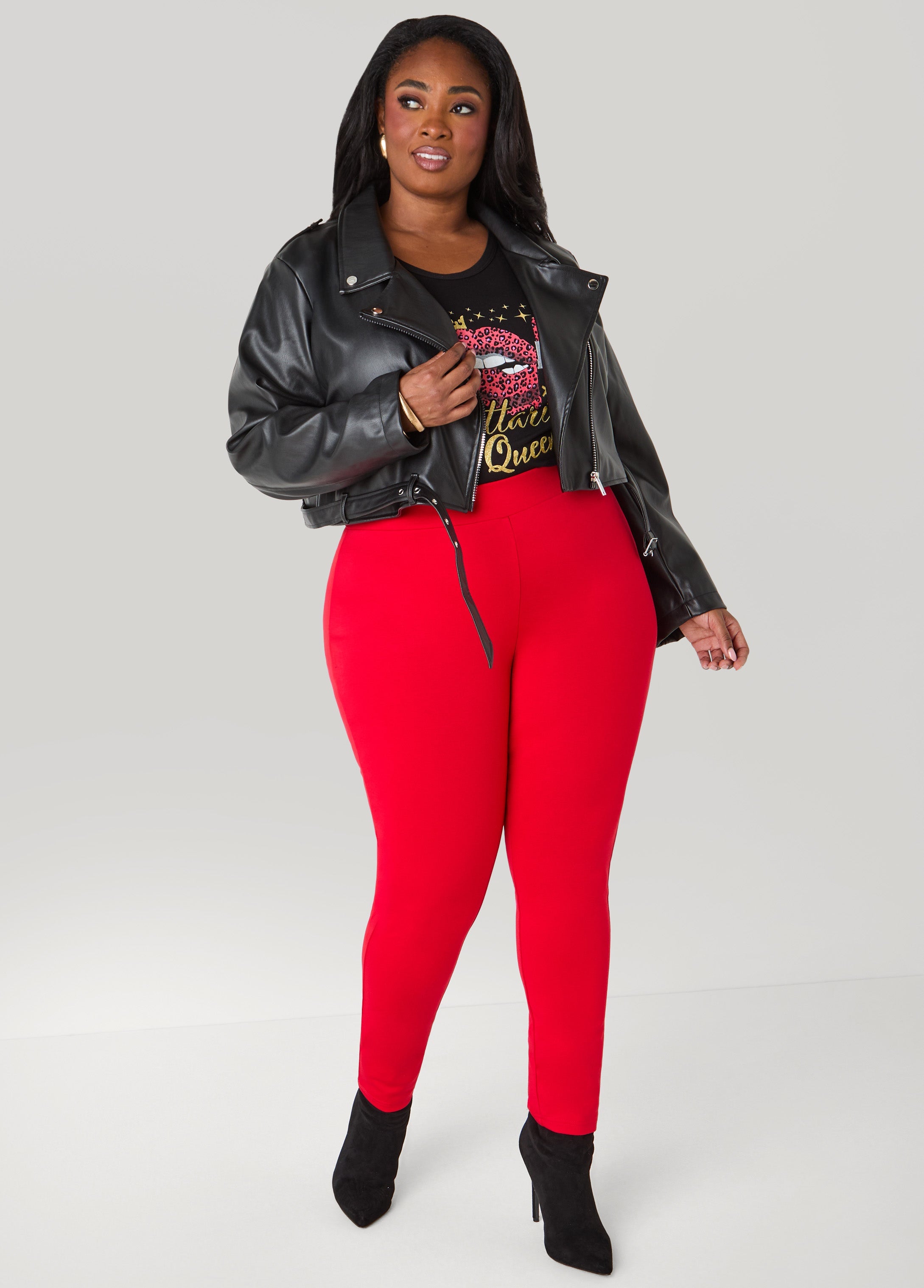 Cropped Faux Leather Moto Jacket Black | Ashley Stewart