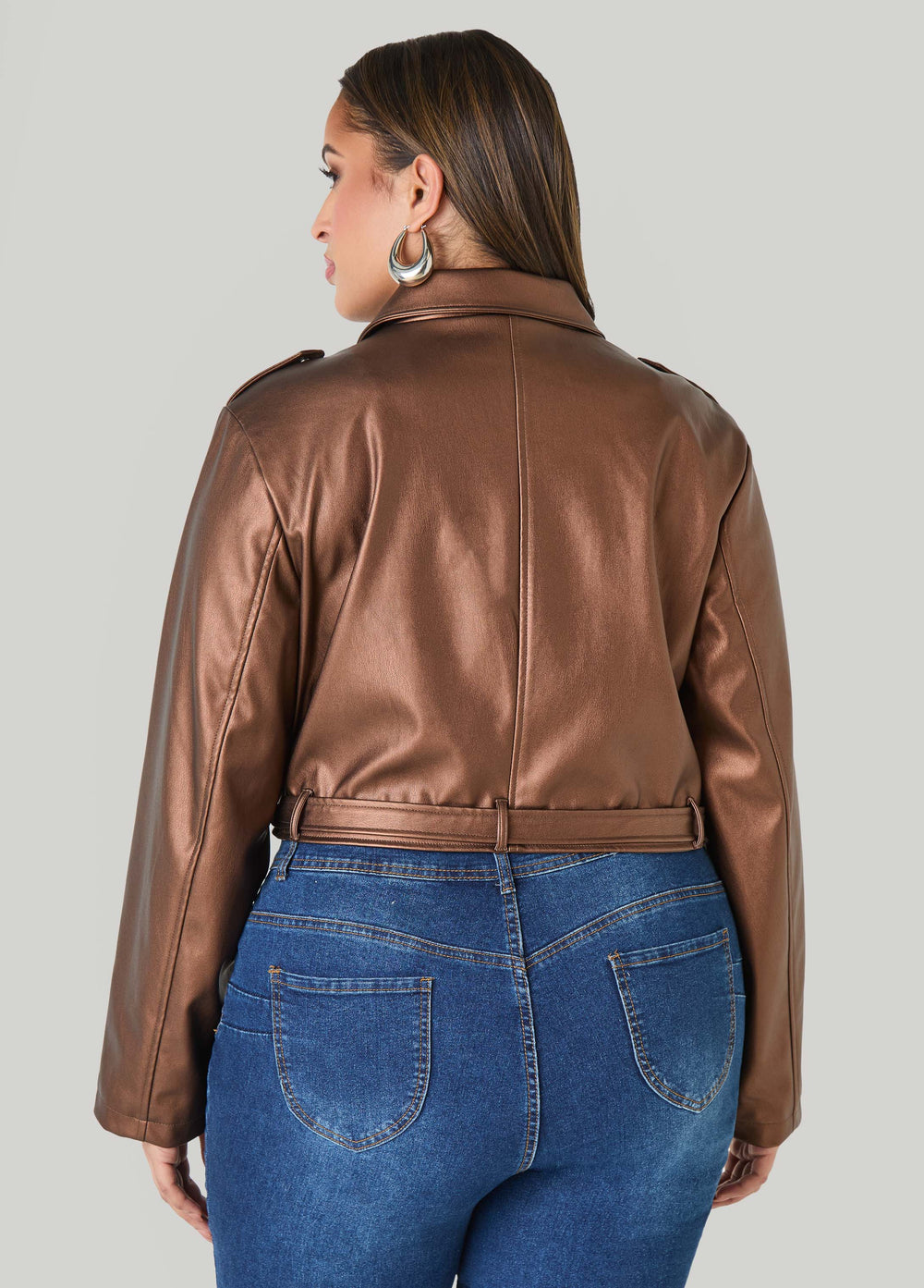 Cropped Faux Leather Moto Jacket Black | Ashley Stewart