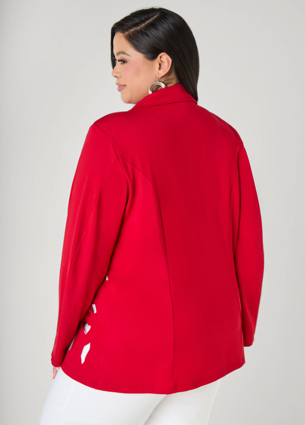 Cutout Knit Blazer Red | Ashley Stewart