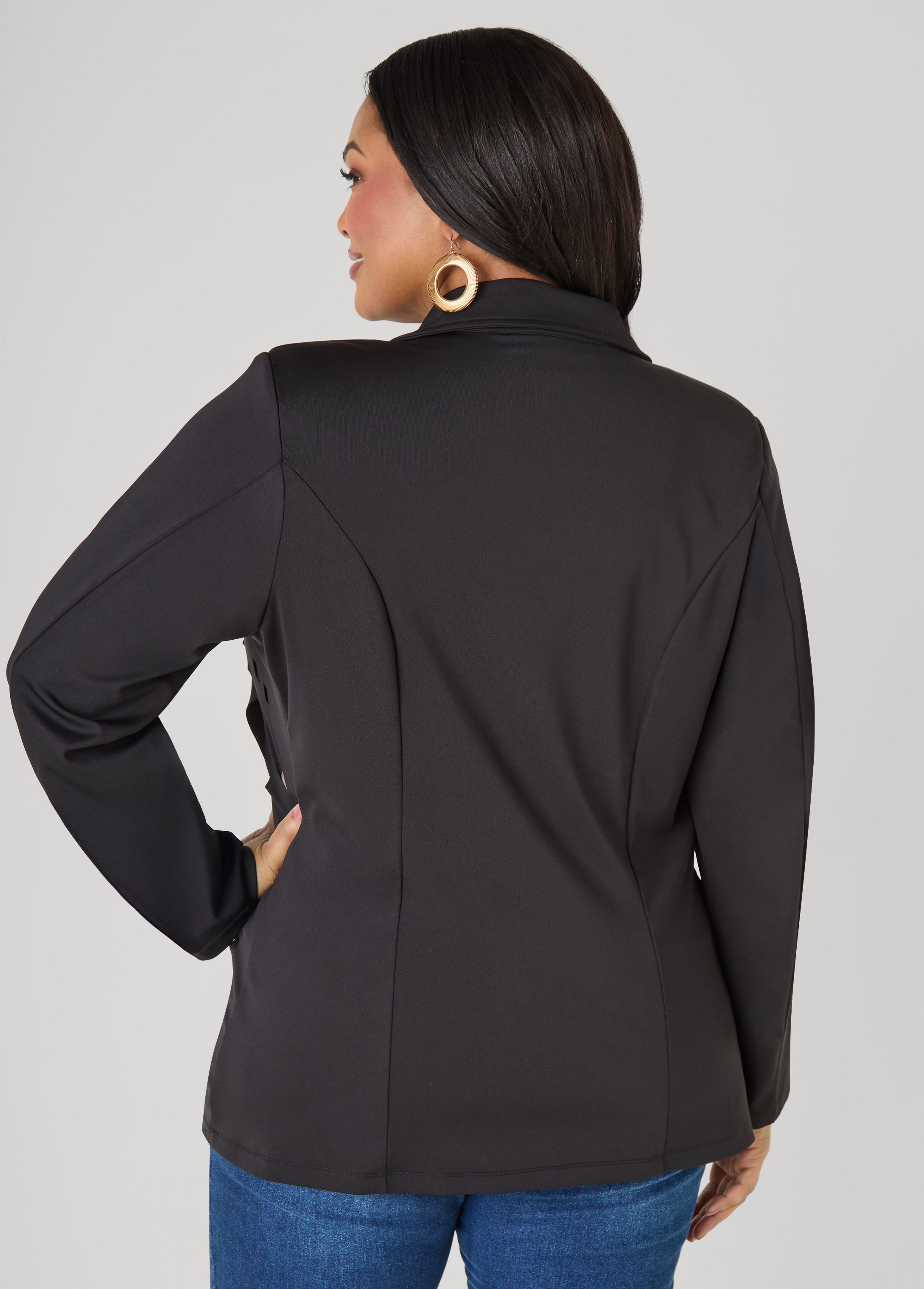 Cutout Knit Blazer Red | Ashley Stewart