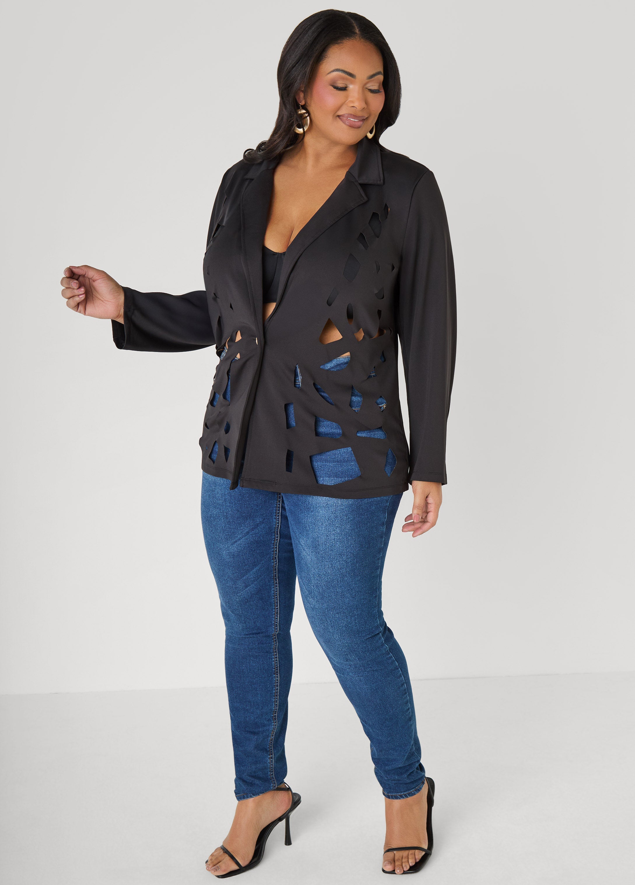 Cutout Knit Blazer Red | Ashley Stewart
