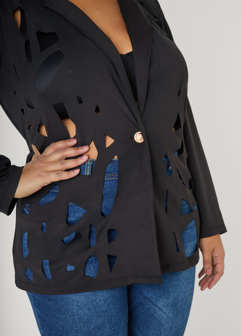 Cutout Knit Blazer Red | Ashley Stewart
