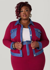 Denim Panel Jacket Rhododendron | Ashley Stewart