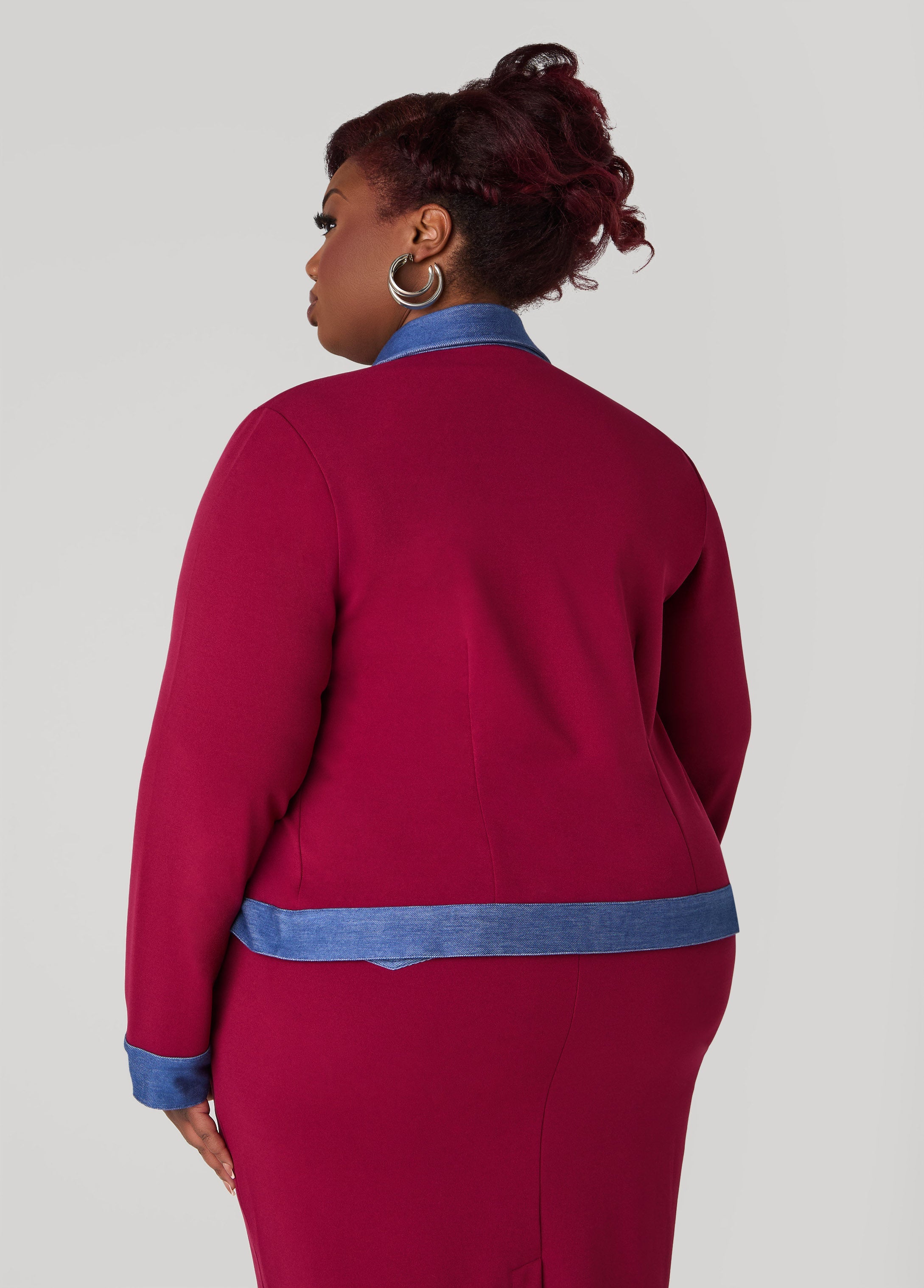 Denim Panel Jacket Rhododendron | Ashley Stewart