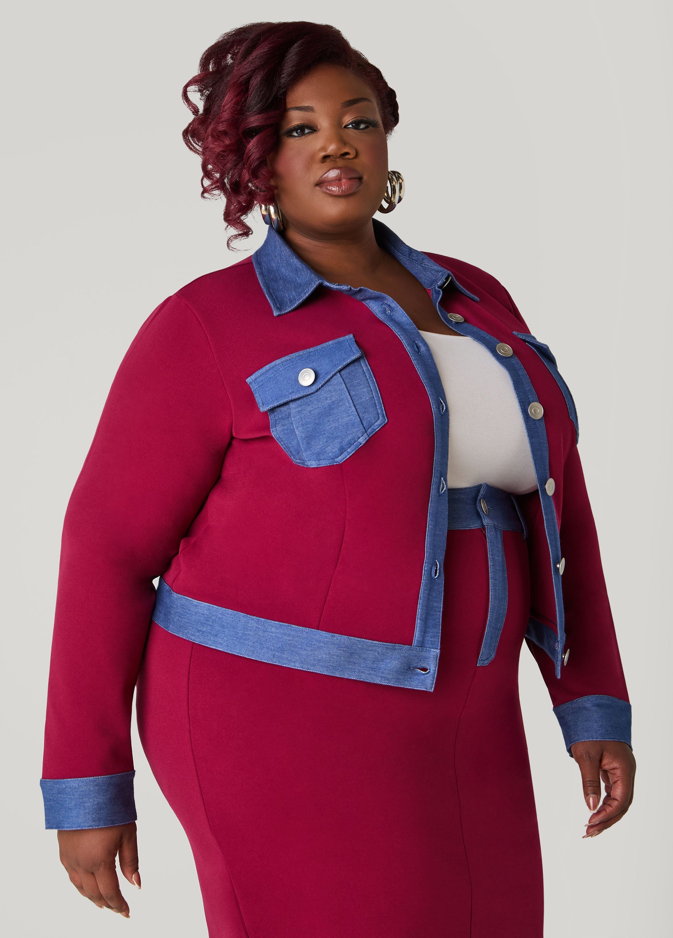 Denim Panel Jacket Rhododendron | Ashley Stewart