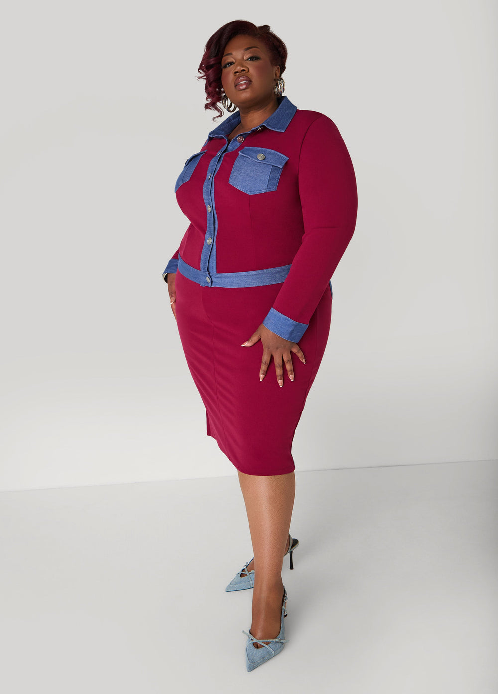 Denim Panel Jacket Rhododendron | Ashley Stewart