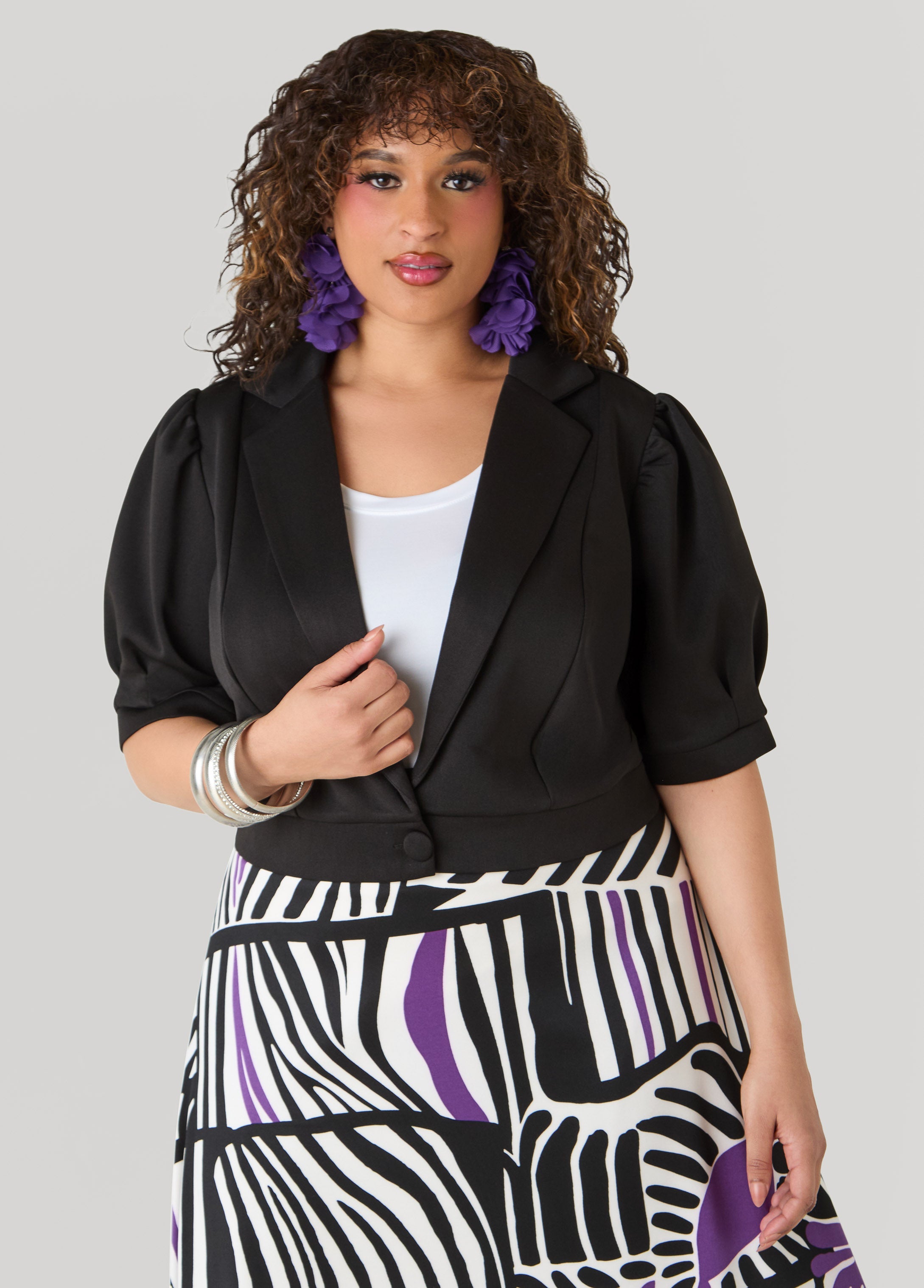 Cropped Scuba Jacket Black | Ashley Stewart